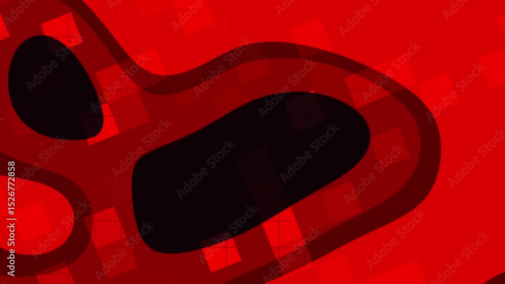 Poster abstract animation with vibrant maroon and black color palette, featuring dynamic shapes and a grid 