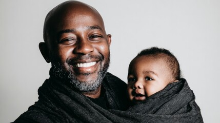 Photograph of a Black man with a bald head and short beard, smiling and wearing an all-black outfit. 
