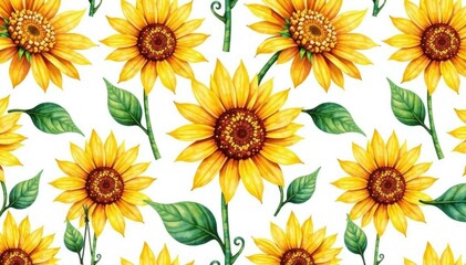 Vibrant watercolor sunflowers, seamless repeat, texture, print