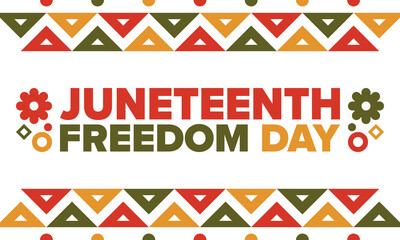Juneteenth Independence Day. Freedom or Emancipation day. Annual american holiday, celebrated in June 19. African-American history and heritage. Poster, greeting card, banner and background. Vector