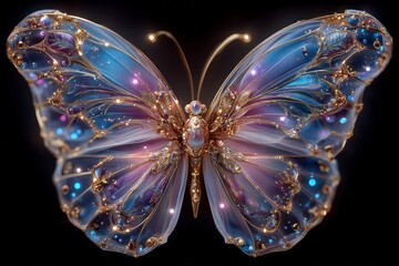 Ornate Golden Butterfly  Jewel Toned Wings  Fantasy Insect  Glowing  Detailed