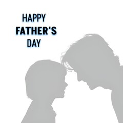 Emotional Father and Child Silhouette with Happy Father’s Day Greeting on White Background
