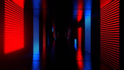 Red and Blue Neon Light Futuristic Dark Tunnel Background VJ Loop in 4K - Powered by Adobe
