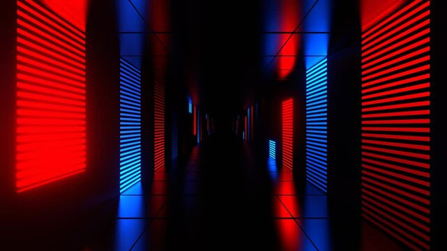 Red and Blue Neon Light Futuristic Dark Tunnel Background VJ Loop in 4K