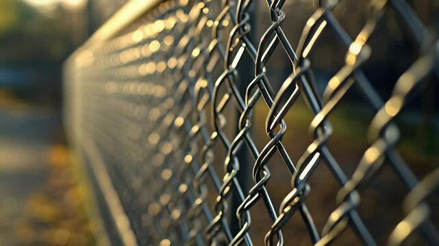 A close-up view of a chain link fence with detailed texture and metal links.