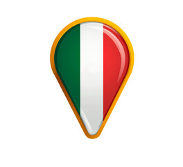 Italian flag map marker icon with green, white, red stripes on glossy pin design