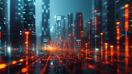 Fototapeta premium futuristic cityscape with glowing lights, representing digital transformation and technological advancement