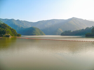 lake in the mountains with a blue sky