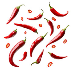 Vibrant Red Chili Peppers Spicy Food Background Texture isolated on transparent background
