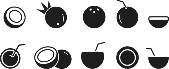 Coconut icon set, vector illustration
