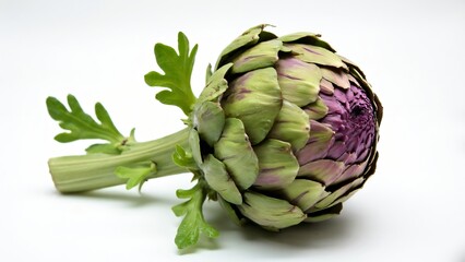 Fototapeta premium Fresh Artichoke with Green Leaves on White Background