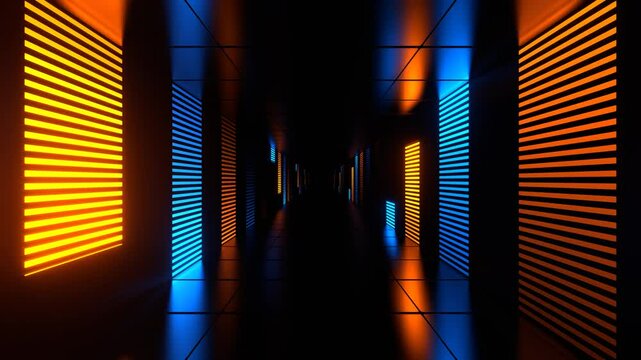 Orange and Blue Neon Light Futuristic Dark Tunnel Background VJ Loop in 4K