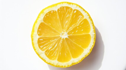 Freshly Cut Lemon Slice with Bright Yellow Color on White Background