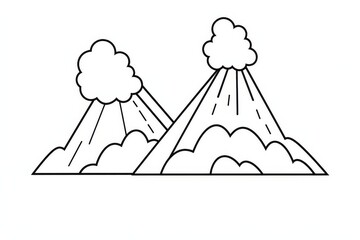 Cute simple cartoon erupting volcano with thick black lines, minimalist line drawing coloring page on white background