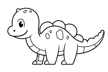Fototapeta premium Cute simple cartoon dinosaur with long neck raised, thick black lines minimalist vector coloring page for kids on white background