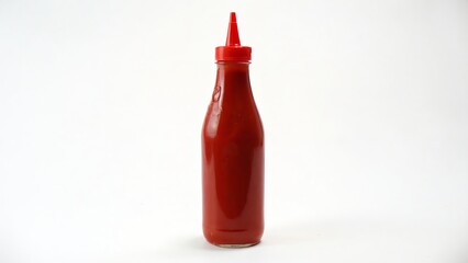 Bright Red Ketchup Bottle with Squeeze Top on White Background