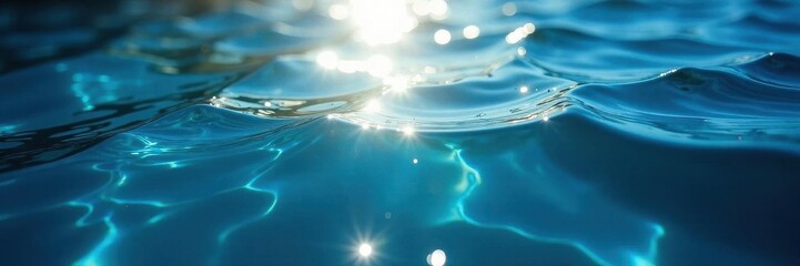 Deep blue water, intense sunlight, abstract glare, background, ripple, ocean