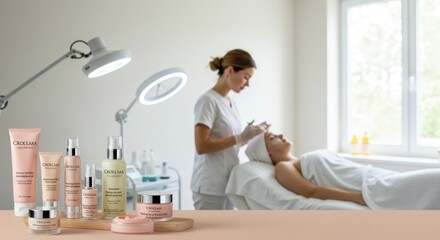 Skincare specialist treating client