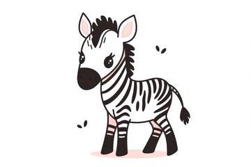 Cute simple baby zebra in kawaii doodle style, modern solid black vector clip art sticker on white background with margins
