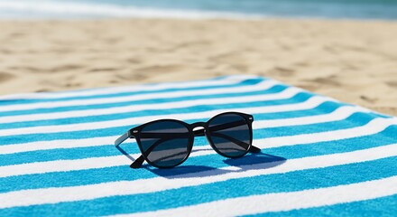 Sunglasses on Beach Towel Summer Vacation Essentials
