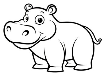 Fototapeta premium Cute simple cartoon hippopotamus with bold thick black outlines, professional coloring book style on white background