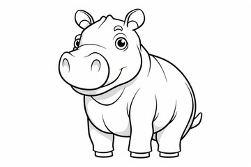 Fototapeta premium Cute simple cartoon hippopotamus with bold thick black outlines, professional coloring book style on white background