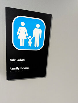 Istanbul International Airport or Istanbul New Airport. Istanbul International Airport or Istanbul New Airport.  Family room sign. Signage to display information