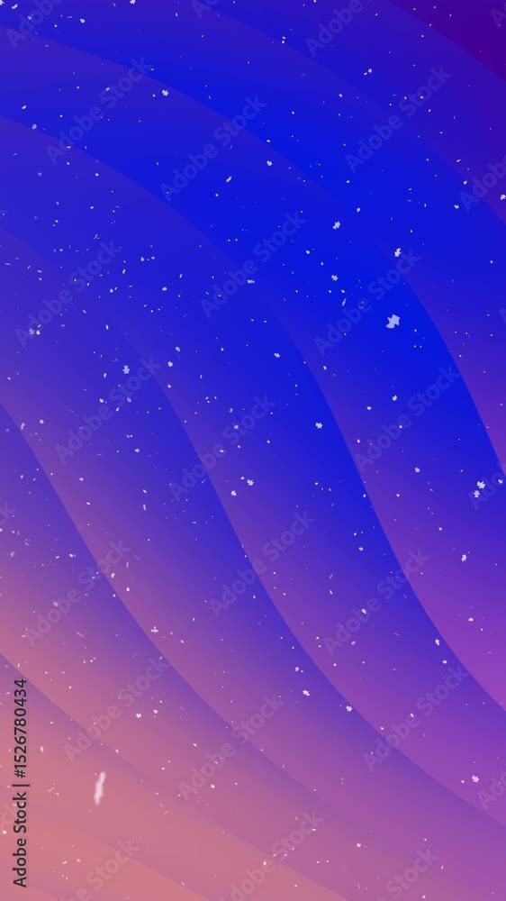 Poster vertical elegant blue and purple gradient background animation with gentle wavy lines and falling sn