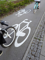 Road sign, bicycle symbol, on a bicycle path.