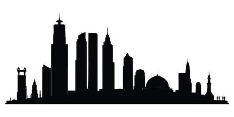 Obraz premium Black silhouette vector cityscape of Chicago's urban skyscraper skyline with reflection