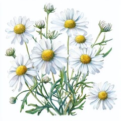 Closeup of a Delicate Bouquet of White Daisies with Yellow Centers and Green Stems