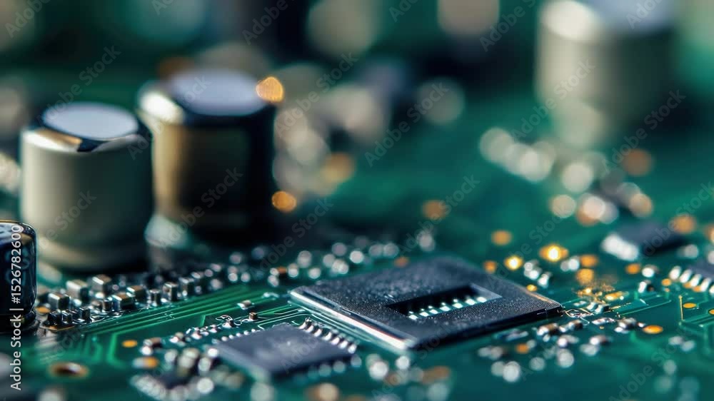 Poster a detailed view of a circuit board with a soldering tool used for electronics repair and maintenance