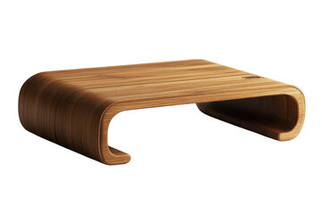 Modern minimalist bamboo laptop riser, curved design, elegant and functional. background removed