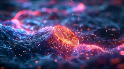 glowing bitcoin coin on a vibrant, abstract background