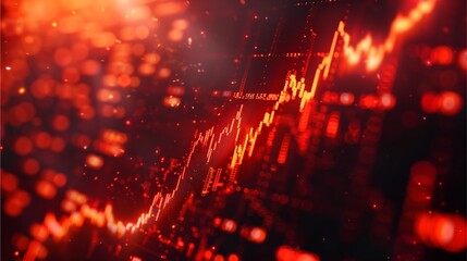 dynamic graph with red lights background which represents financial market changes and trends