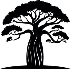 Baobab Tree in Silhouette Vector | Unique Black Vector Art Illustration
