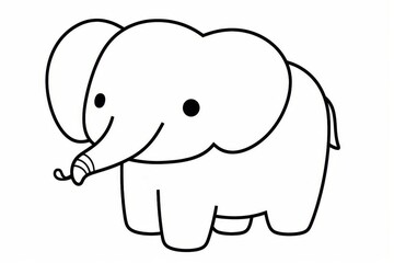 Fototapeta premium Cute kawaii elephant in simple black line vector art, bold outlines, minimalistic kids coloring page on white background.