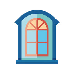 Colorful cartoon window illustration with arched top and geometric details flat design