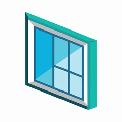 Isometric square window illustration blue tinted glass modern architectural design
