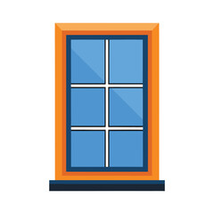 Cartoon window with six panes and orange frame illustration vector