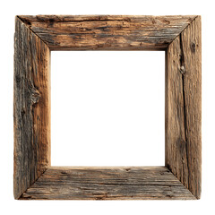 Rustic Wooden Frame Square Weathered Wood Border isolated on transparent background