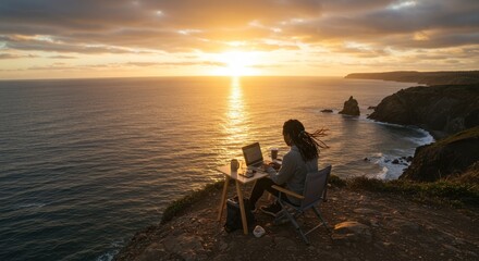 Sunset overlook ocean scene
