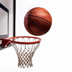 Basketball about to go through the hoop