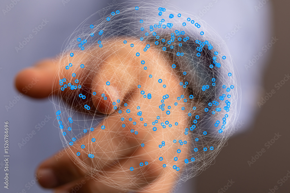 Leinwandbilder Abstract image of a hand interacting with a digital global network.  Represents connection, technology, and global communication.