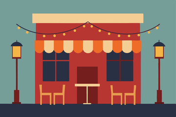 Red circus tent illustration with shop window facade design