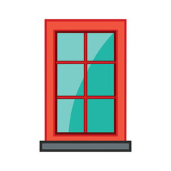 Obraz premium Red framed window illustration with pane design isolated on white background