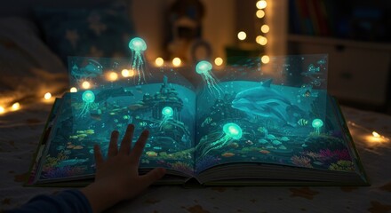 Teal structure with glowing lights