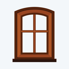 Arched wooden window frame with four panes architecture element illustration