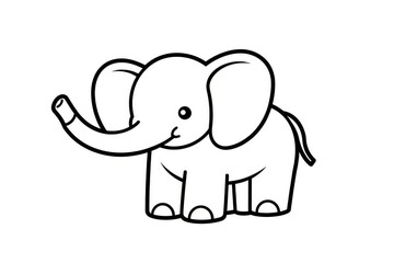 Fototapeta premium Cute elephant coloring page in simple black and white line art style, clean flat vector design for kids’ coloring book.