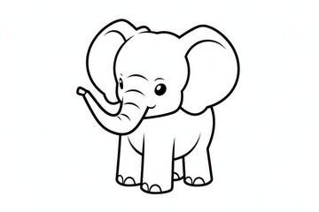 Fototapeta premium Cute elephant coloring page in simple black and white line art style, clean flat vector design for kids’ coloring book.